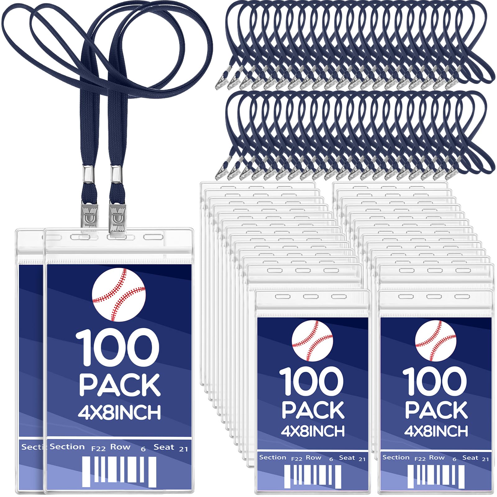 Patelai Extra große Ausweishalter mit Umhängeband, PVC, wasserdicht, Kartenhalter, Ausweishüllen, 3 Schlüsselbandschlitze oben, für Büro, Sportveranstaltungen, Konzerte, 100 Stück (Marineblau)