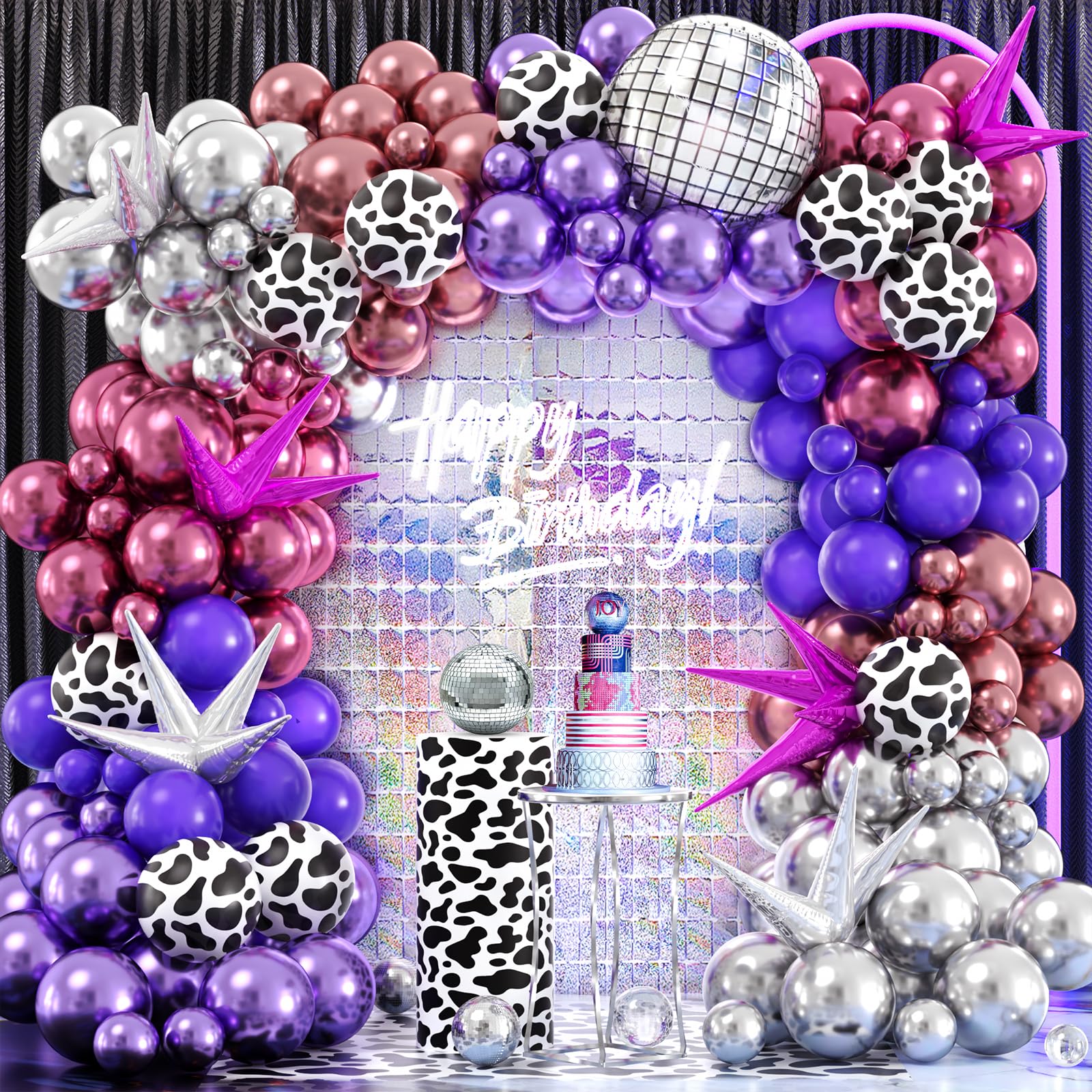 121-Piece Disco Party Decorations Kit - Silver & White Balloon Arch With Sequin Backdrop