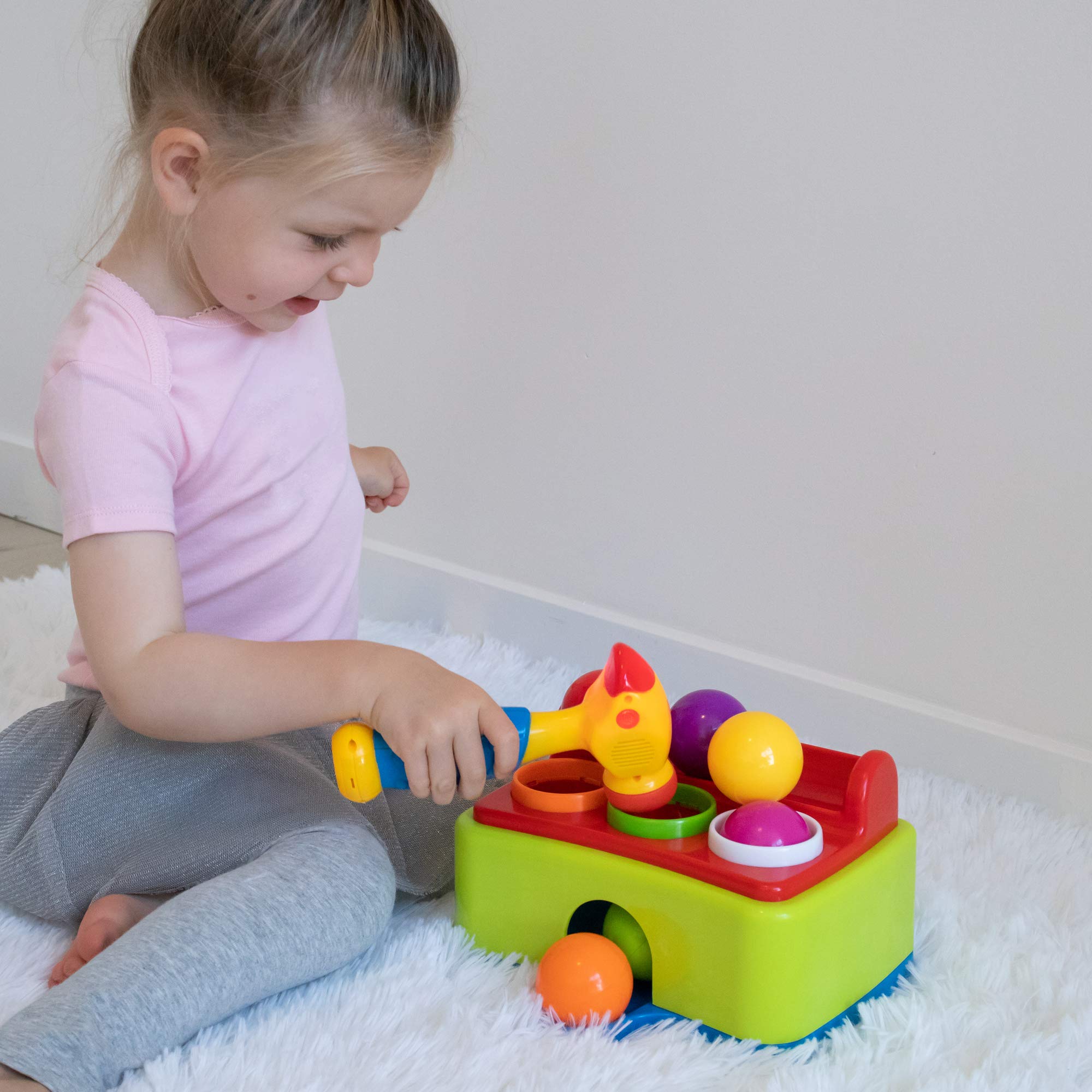 Pound a Ball Juego con martillo y 6 pelotas de bebé Juguete de bebé con luces divertidas y efectos de sonido – Horas de diversión y desarrollo de habilidades con el juego dispensador de pelotas Baby Ball Popper Game. Certificado por ASTM. 2