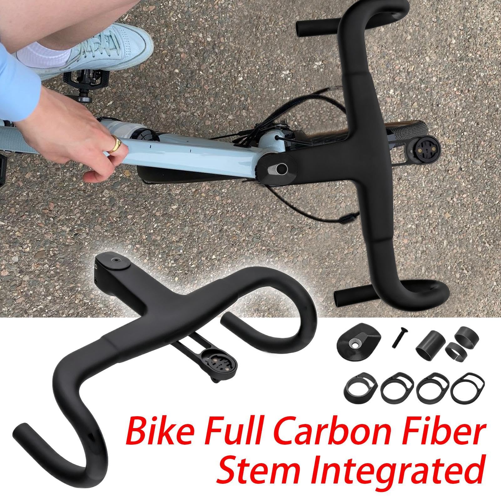 Vorbau integrierter Lenker Carbon Lenker Integriert | Ergonomische Schockabsorbierende Aluminiumlegierung Fahrradteile für Erwachsene Jugendliche Enthusiasten und