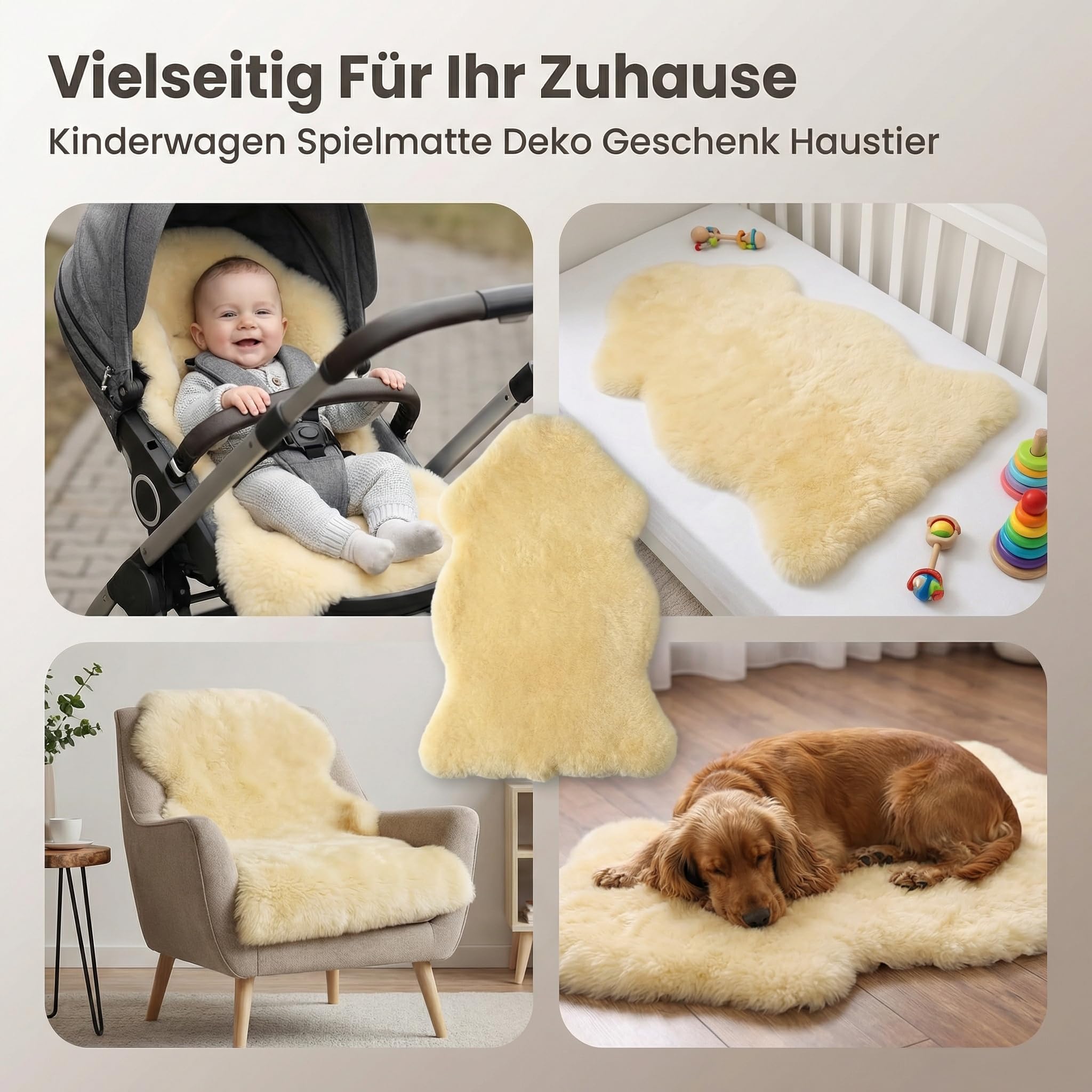 Pelle di agnello Merino per bambini. LANABEST premium qualita prodotta in Germania. Lavabile a 30 °. Particolarmente morbide, accoglienti e poco odorose. Senza cromo. BIO-QUALITA di cui ti puoi fidare = qualità del regalo. Lunghezza della pelle circa 70 c
