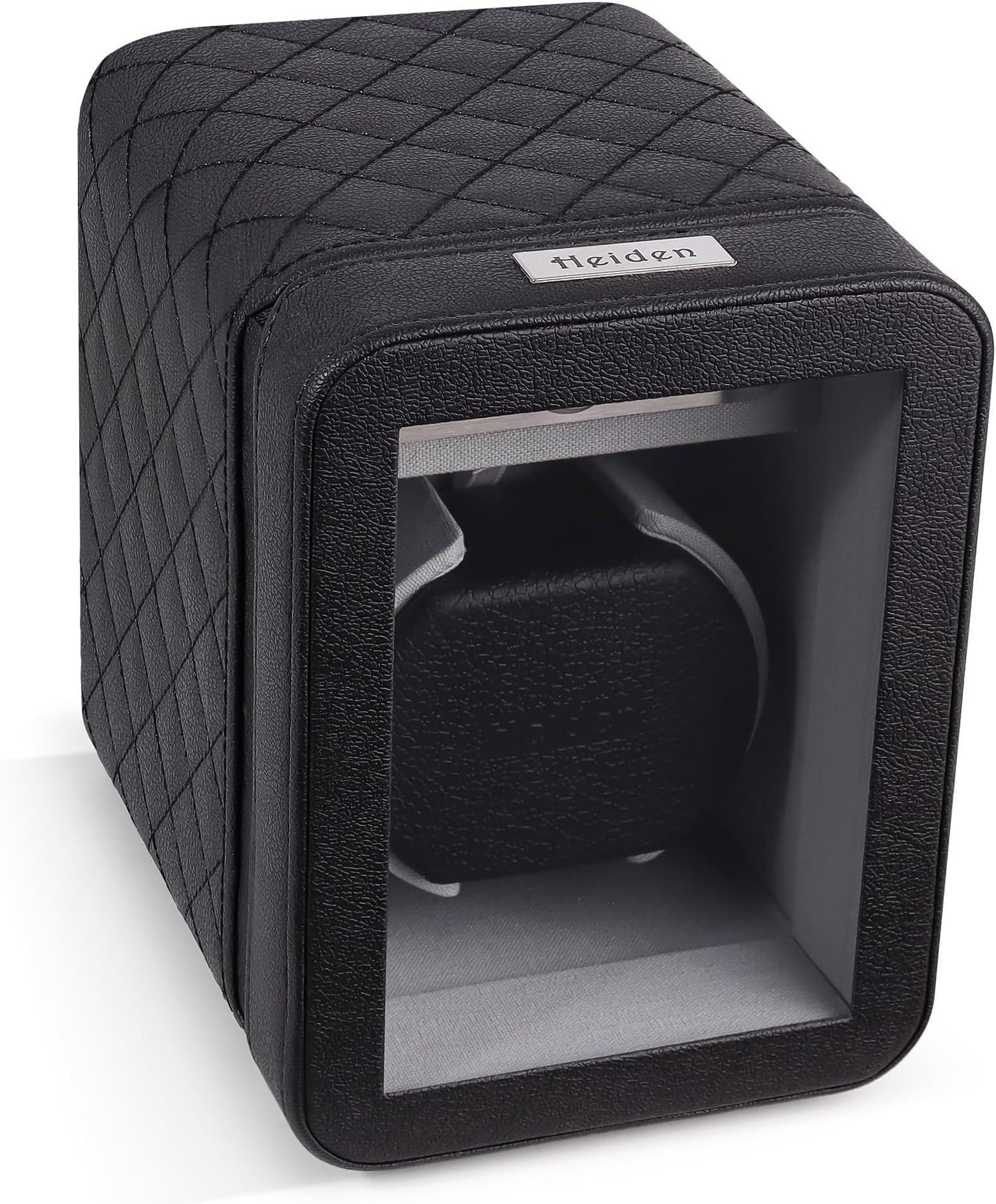Heiden Monaco Watch Winder - Automatic Watch Winder for Automatic Watches, Rolex - Black Leather - Battery Powered or AC Adapter, 12 Program Settings, Diamond Stitched Vegan Leather