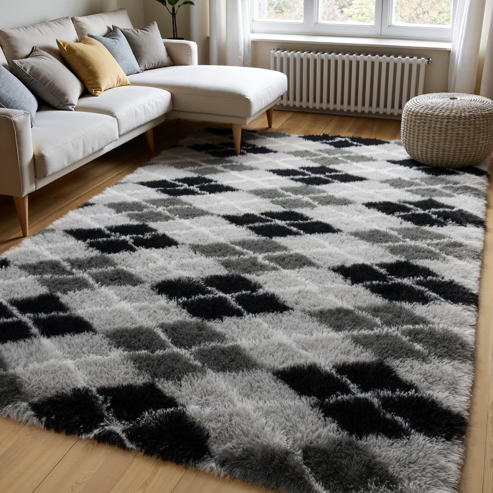 Zentavio Area Rugs for Living Room Large Rugs for Bedroom 5x8 Carpet Fluffy Fuzzy Soft Shag Aesthetic Plush High Pile Gray Throw Rug for Nursery Kids