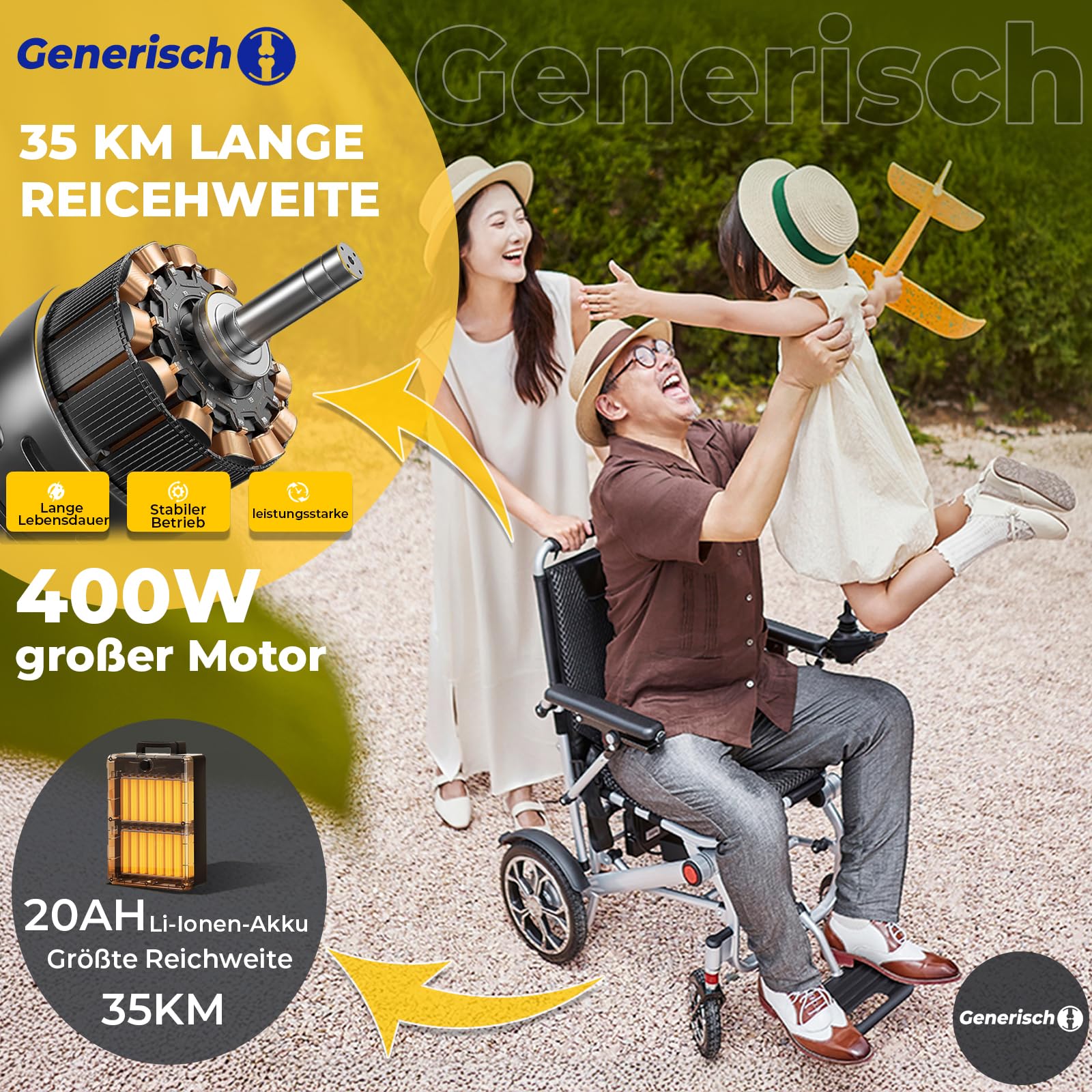 Silla de ruedas eléctrica plegable ligera con mando a distancia, 15,9 kg, motor de 400 W, alcance de 25 – 50 km, capacidad de carga de 150 kg, para personas mayores y discapacidades, viajes y todo