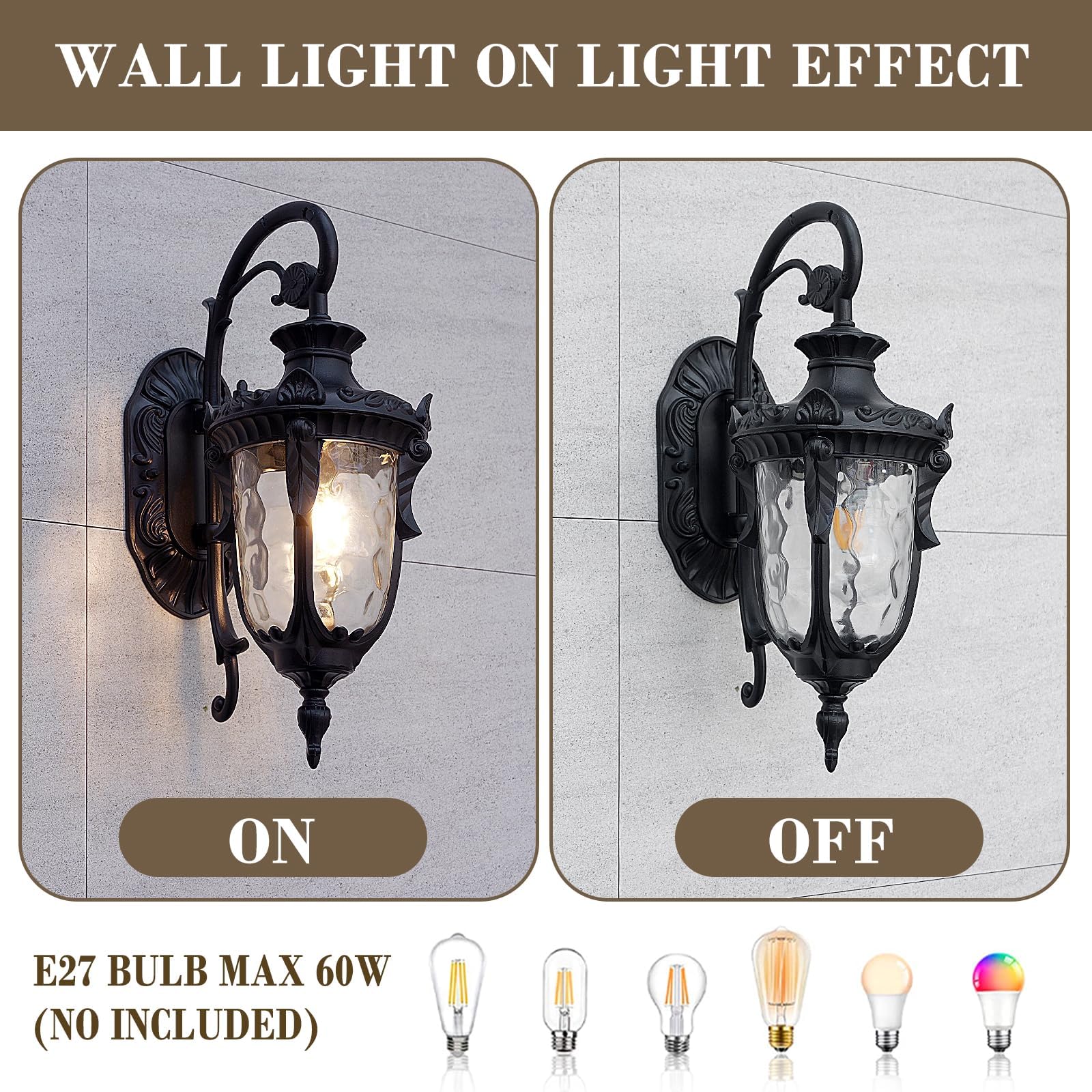 ZenithBeam Vintage wandlamp voor buiten, lantaarn, tuinlampen, waterdichte lamp, van aluminium en glas, E27 buitenlamp, voor deur, huis, balkon, garage, hal, terras ZenithBeam Vintage wandlamp voor buiten, lantaarn, tuinlampen, waterdichte lamp, van aluminium en glas, E27 buitenlamp, voor deur, huis, balkon, garage, hal, terras