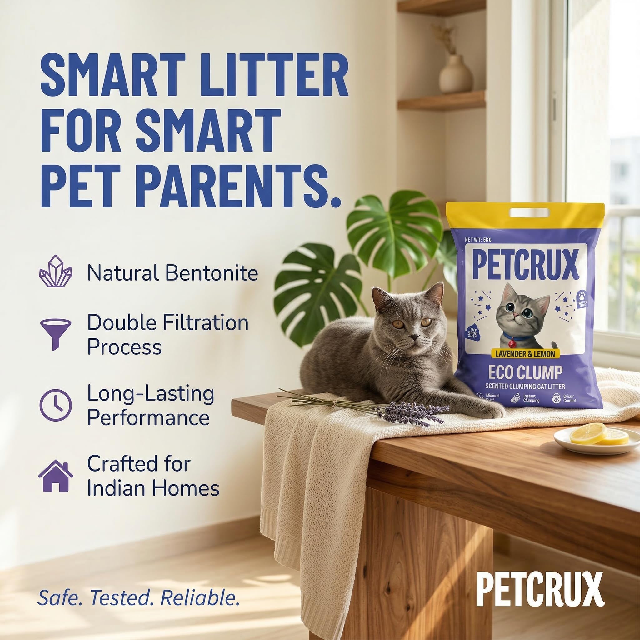 PetCrux Eco Clump Cat Litter 5kg, 2 Packs of 5kg, Lavender & Lemon Scented, 100% Natural Bentonite Clay, 99% Dust-Free, Low-Tracking, Rapid Clumping & Odour Lock, for All Breeds 4