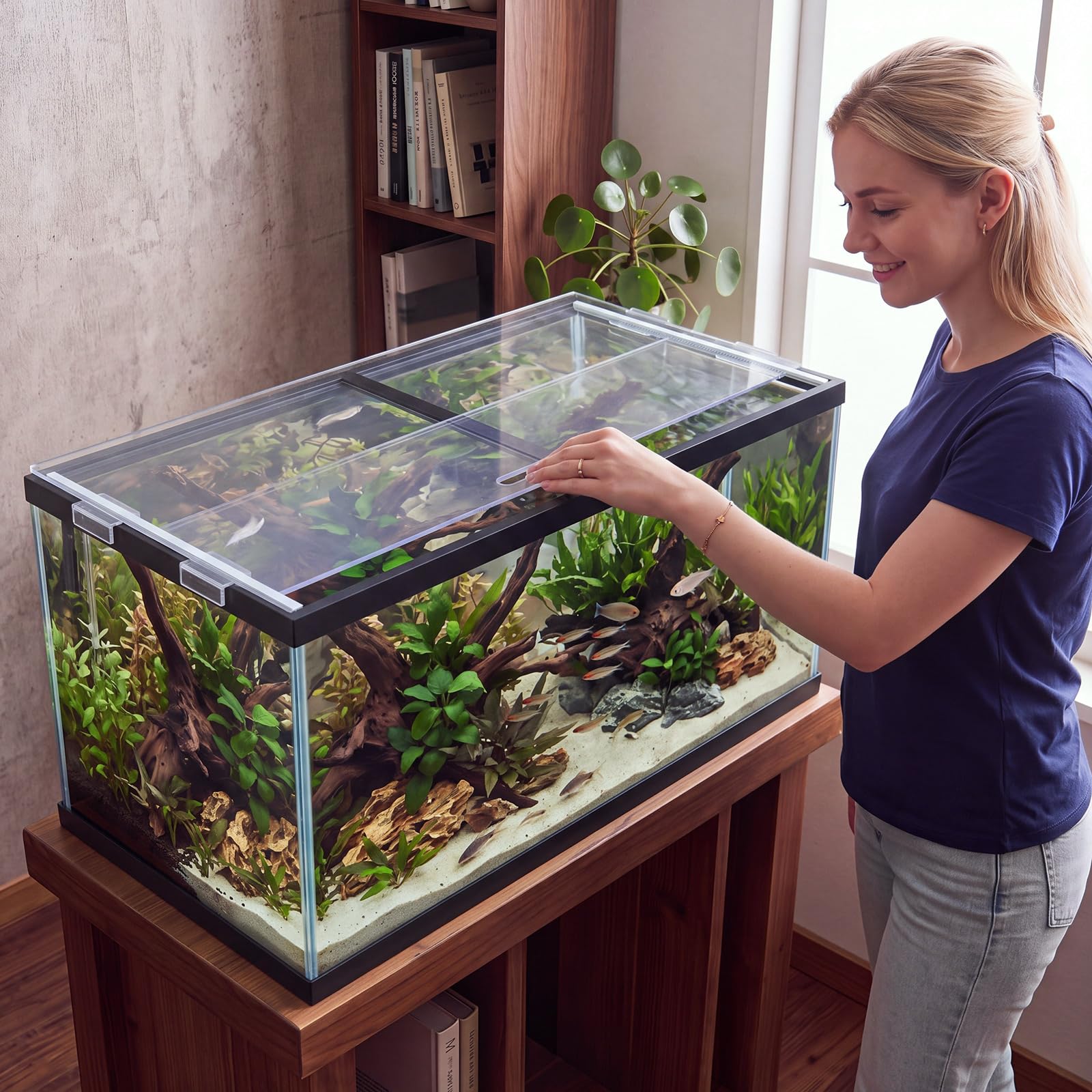Sieral Lot de 2 couvercles d'aquarium en polycarbonate avec 30 clips de couvercle supérieur, couvercles d'aquarium 58 x 29 x 0,3 cm pour aquarium de 100,6 / 150 litres, version rail coulissant, avec