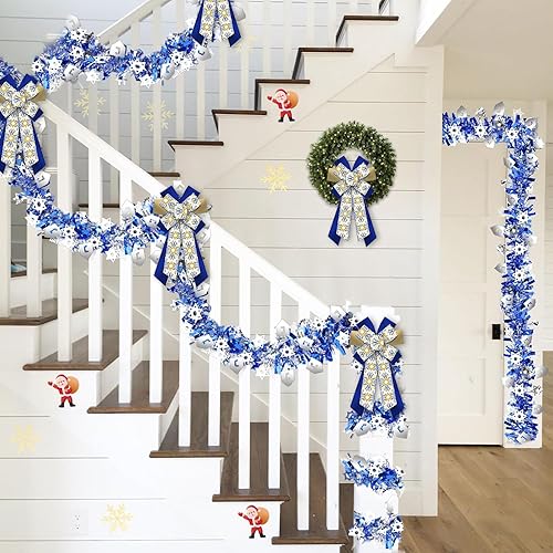 Miniatura 5 de Lazos grandes de Hanukkah para coronas, lazos de corona de Hanukkah, lazos de terciopelo azul dorado, lazos de estrella de David para puerta