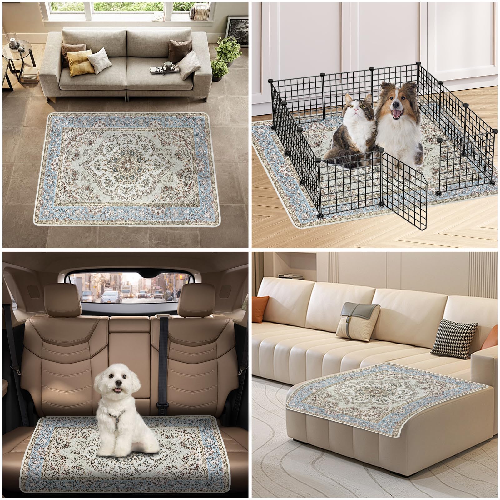 Lot de 2 Tapis hygiéniques lavables pour Chiens, réutilisables, 122 x 92 cm, Super absorbants, imperméables, antidérapants pour Cage, Sol, canapé (Médaillon Gris, 122x92cm (2 pièces))
