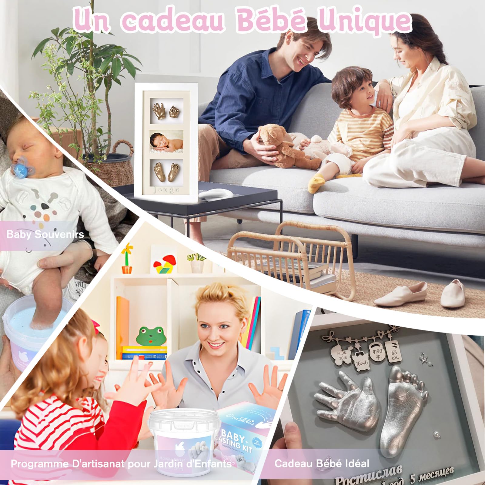 Kit de Moulage de Main, Taricor Kit Empreinte Bebe Moulage 3D, Non Toxique Empreinte Main Pied Bebe avec 2 Sachets d’Alginate et 2 Sachets de Poudre de Moulage, pour Cadeau de Souvenir