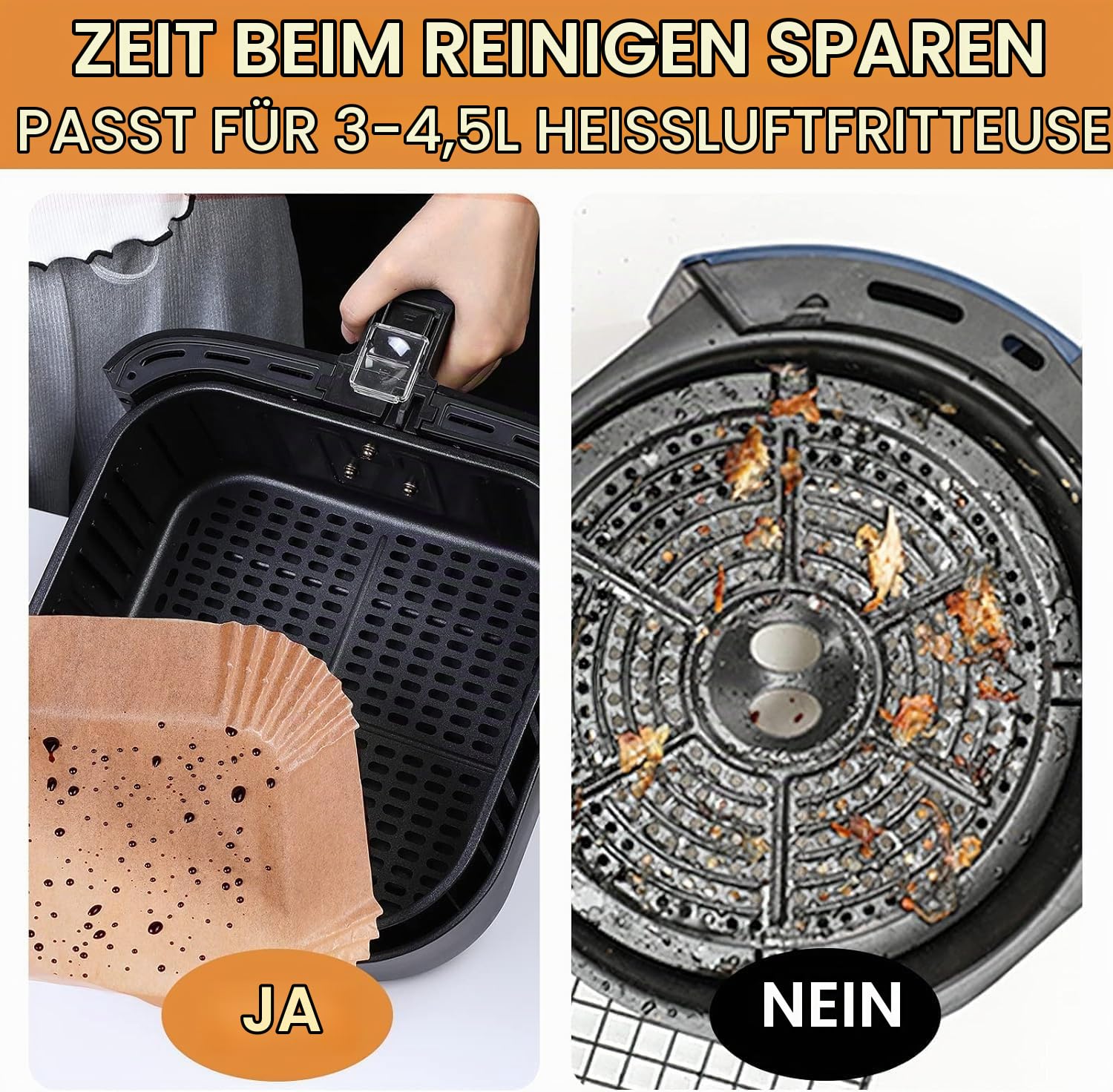 AiQInu Backpapier für Heißluftfritteuse, 200 Stück 16cm BPA-frei Airfryer Backpapier Eckig Wasserdicht Ölfest Pergamentpapier Liner Airfryer Zubehör, für Heißluftfritteuse Ofen Mikrowelle