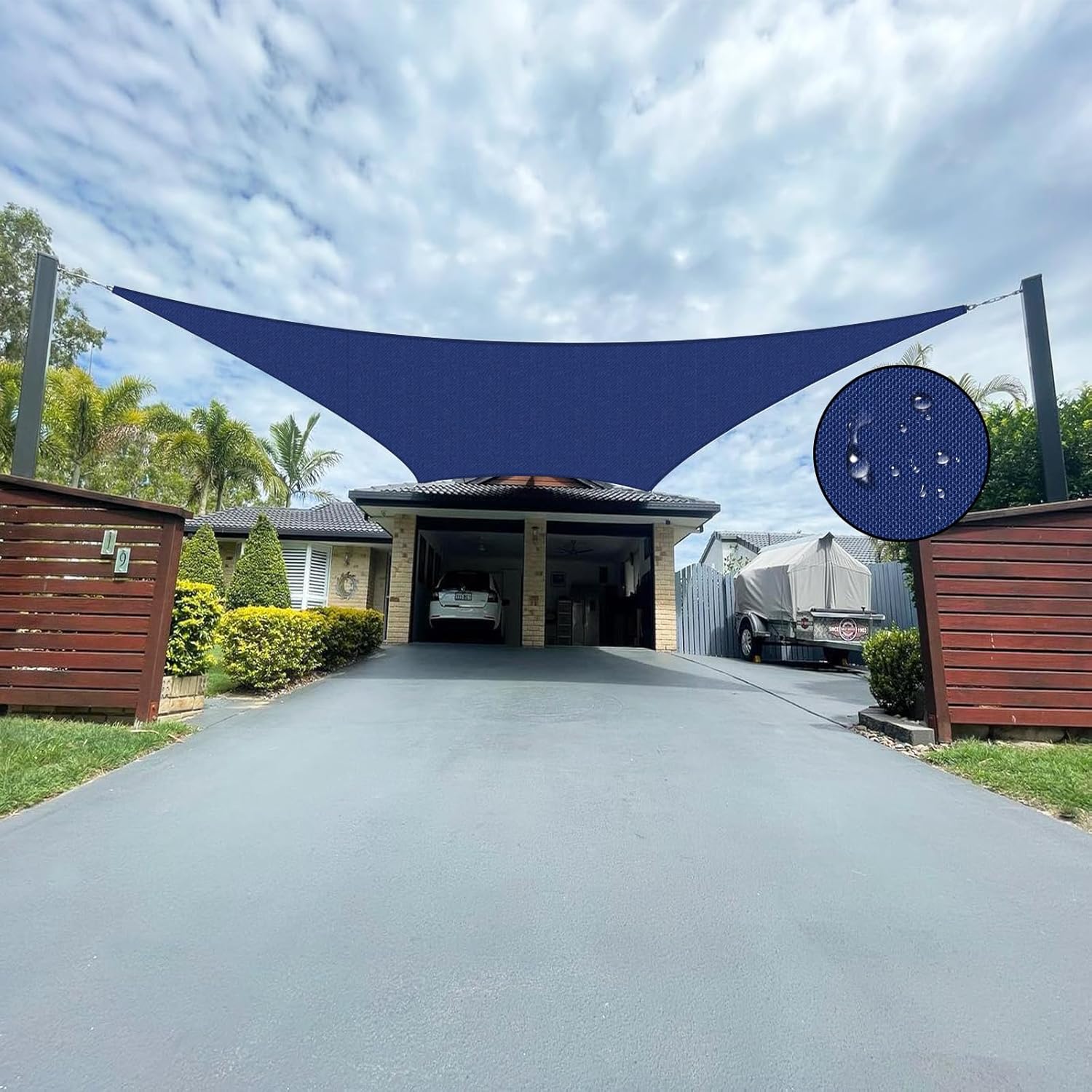 Terylene Waterproof Sun Shade Sail UV Blocker Sunshade Patio Equilateral Square Knitted 220 GSM Block Fabric Pergola Carport Awning 12' x 12' in Color Blue