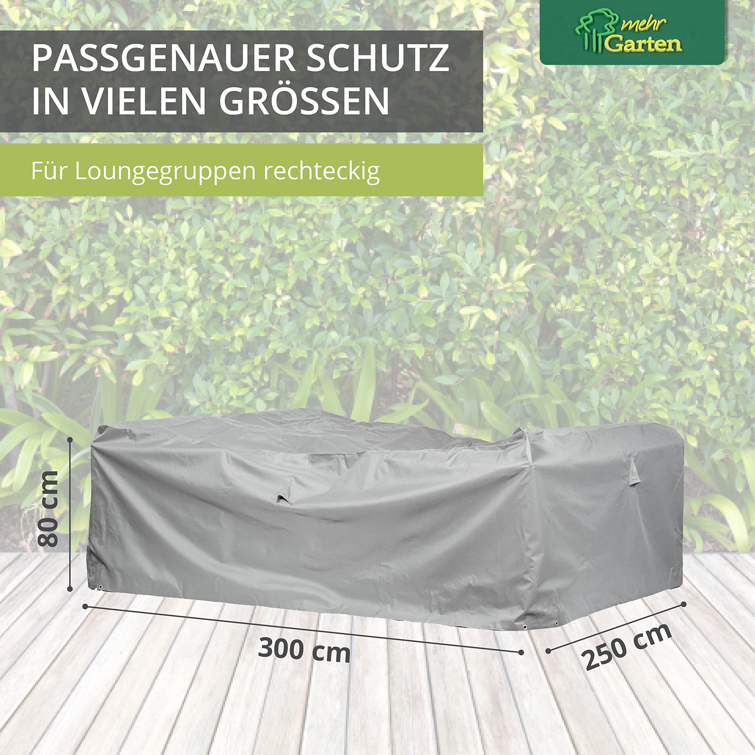 Funda para salón rectangular, 300x250x80 cm, gris, tejido Oxford 600D, funda para muebles de jardín, impermeable, resistente a los rayos UV y a la intemperie