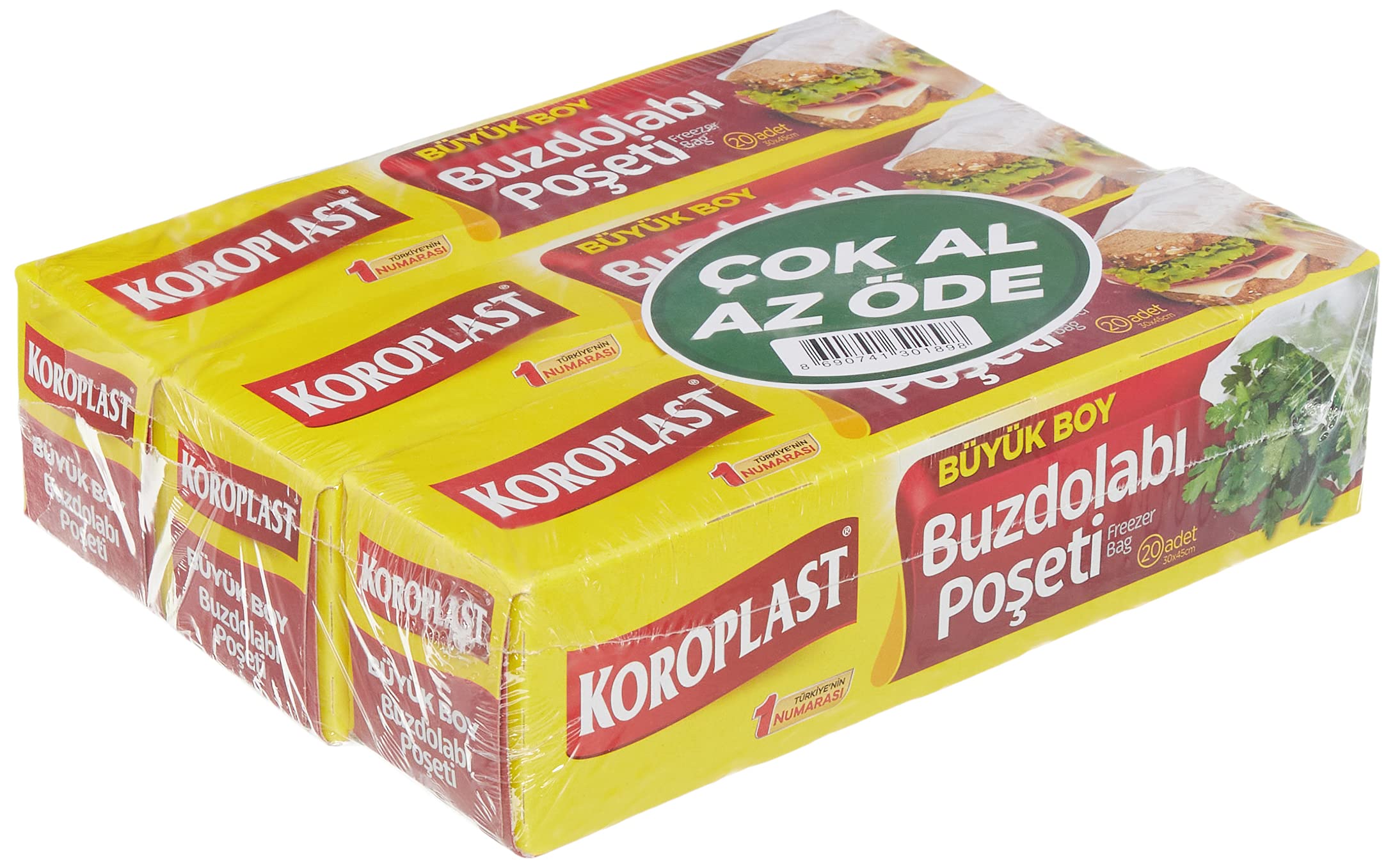 Koroplast 3'lü Çok Al Az Öde Ekonomik Paket Büyük Boy 60'lı Buzdolabı Poşeti, Sızdırmaz & BPA İçermez Gıda Saklama Torbası, Et, Tavuk, Balık, Sebze, Meyve, Çorba, Sos, Peynir, Kuruyemiş, Sandviç