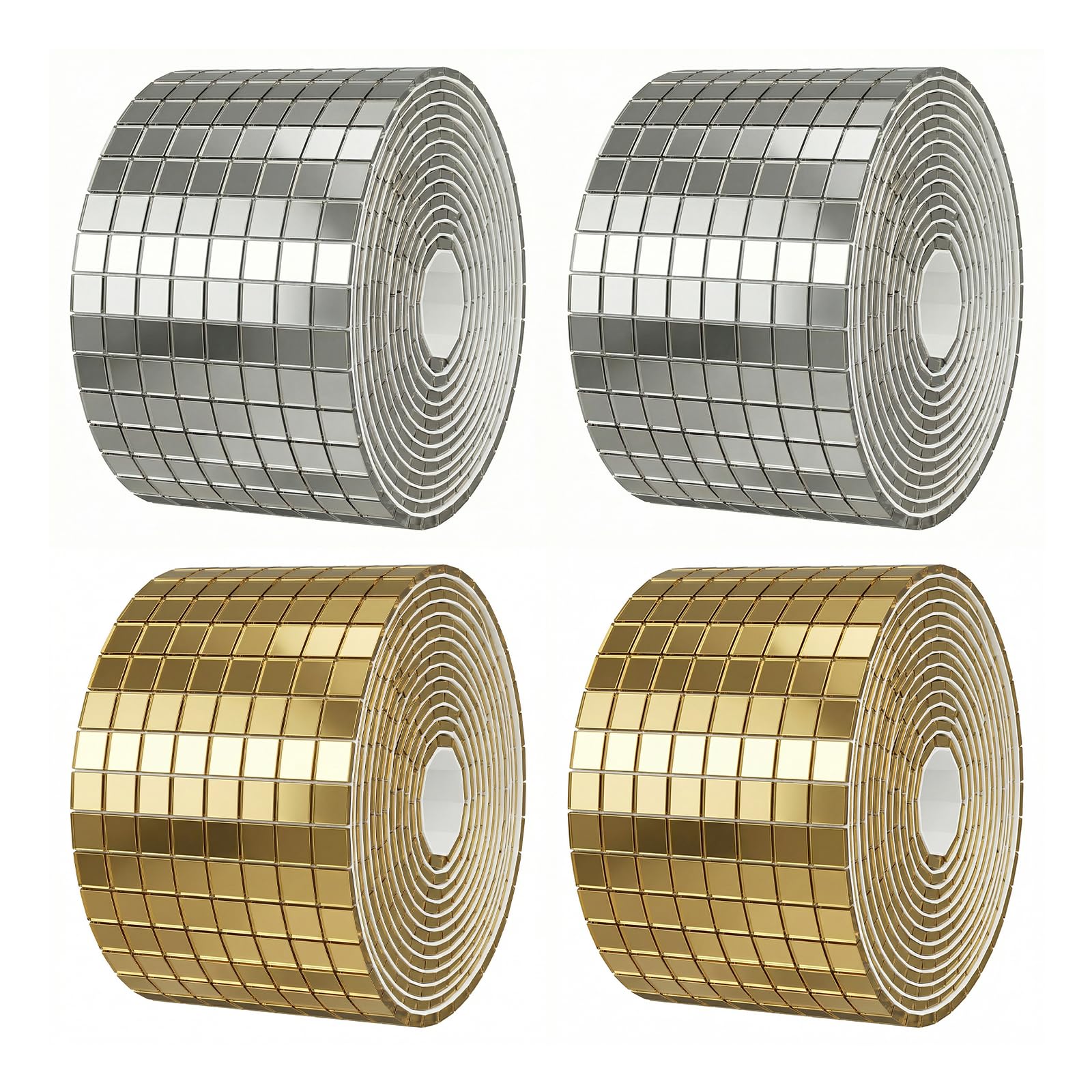 4 Rolls/6400 Pcs Mosaic Tiles Sheet, Self Adhesive Mirror Tiles Stickers, Small Square Glass Mirror Mosaics for DIY Arts and Craft Discos Decoration Disco Balls, Gold/Silver