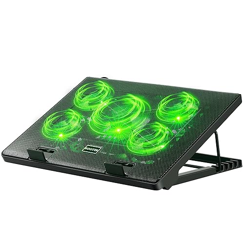 Kootek Laptop Cooling Pad, Laptop Cooler with 5 Quiet Fans for 12"-17" Computer PC Notebook Gaming Laptop Fan, Height Adjustable Laptop Cooling Stand Laptop Accessories, Green - Green