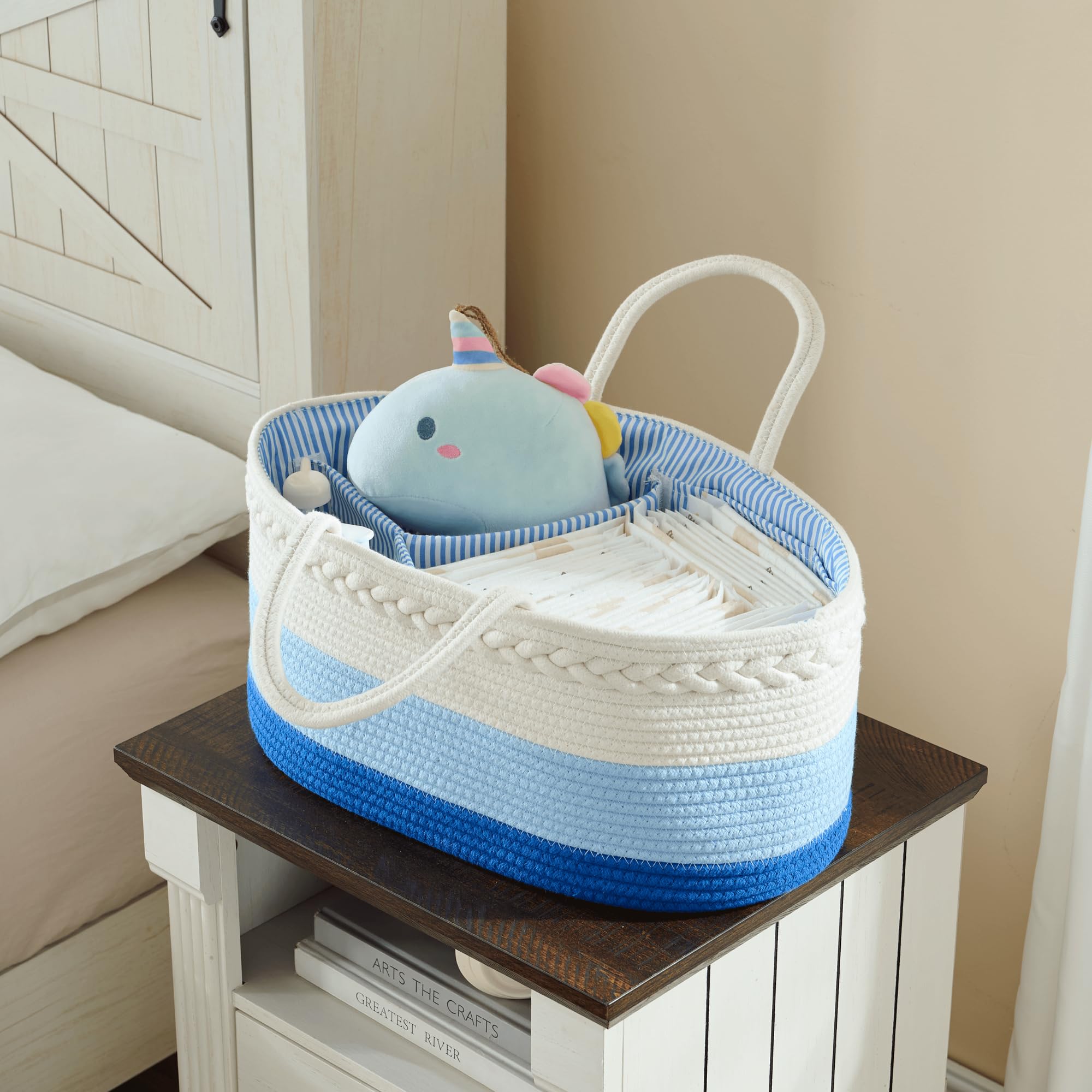 Organizador de pañales para bebé, cesta de pañales de cuerda de algodón extragrande, organizador de cambiador, bolsa portátil con divisor, almacenamiento de coche, regalos de baby shower para niños