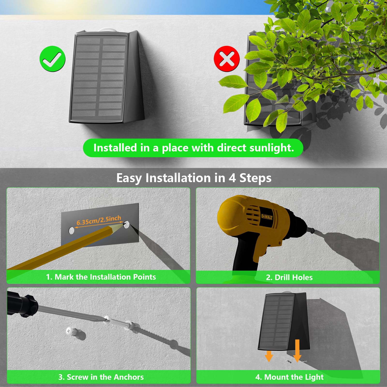 Solar-Außenwandleuchten nach oben und unten, IP65 wasserdichte LED-Außen-Sicherheits- und Dekorationsbeleuchtung für Haus, Garage, Terrasse, Hof, Garten, Veranda (Warmweiß), 6 Stück