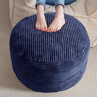 HIGOGOGO Round Stuffed Pouf Ottoman, Corduroy Poufs with Foam Chunk Fill...