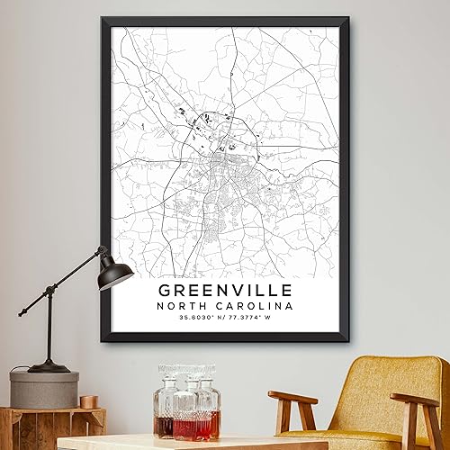 Mapa de Greenville, Carolina del Norte, Light 2 (12x16)