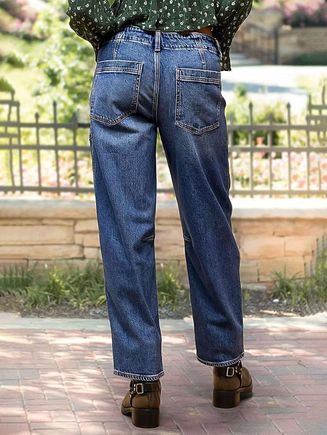 Flamingals Women’s Mid Waist Straight Leg Jeans Drawstring Cropped Jeans Women Stretchy