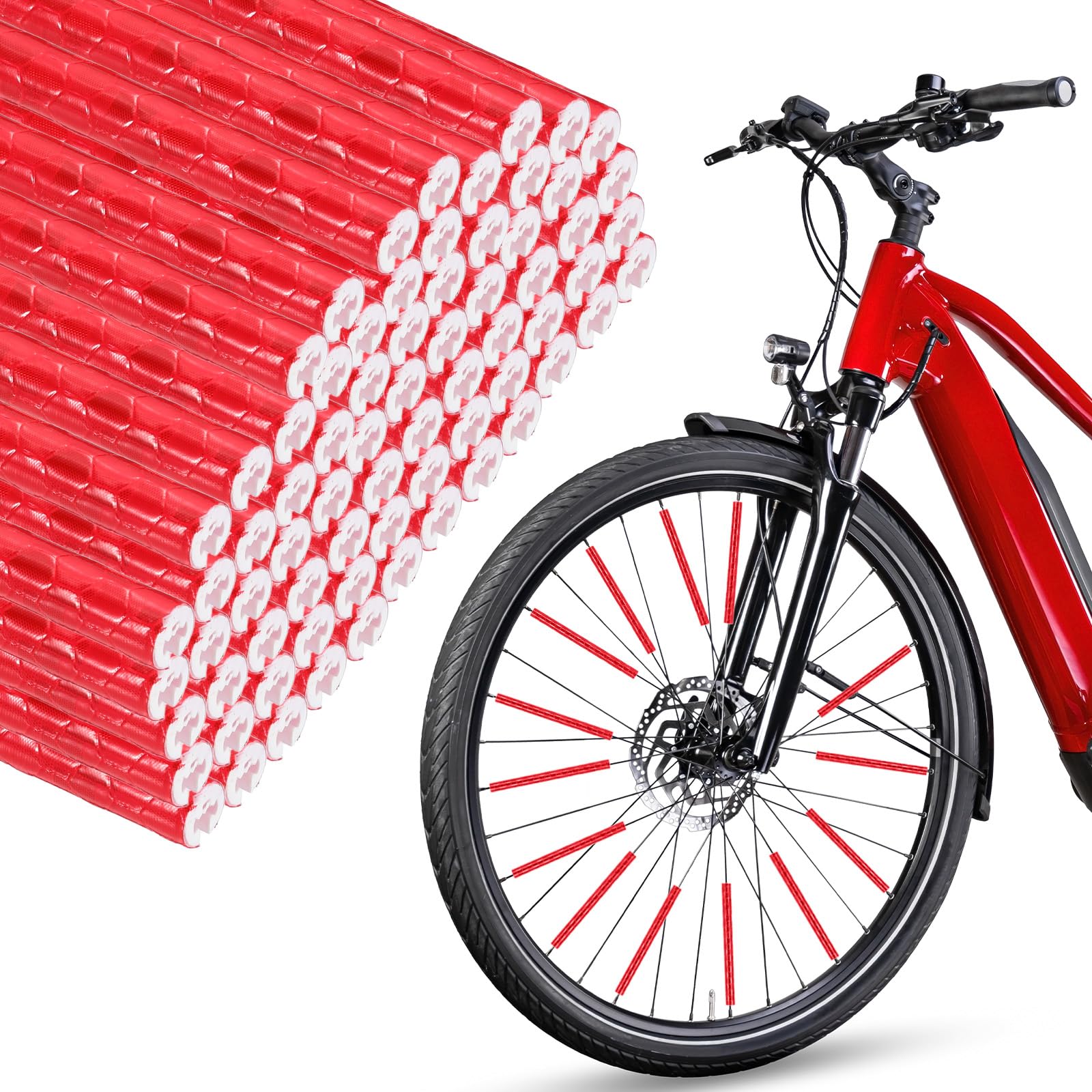 VIAPUICE Bike Reflective Spoke Skins 72Pcs - Red Bicycle Wheel Reflector Tube, Reflective Spoke Covers for Bike & Motorcycle Night Riding Safety Wheel Decoration