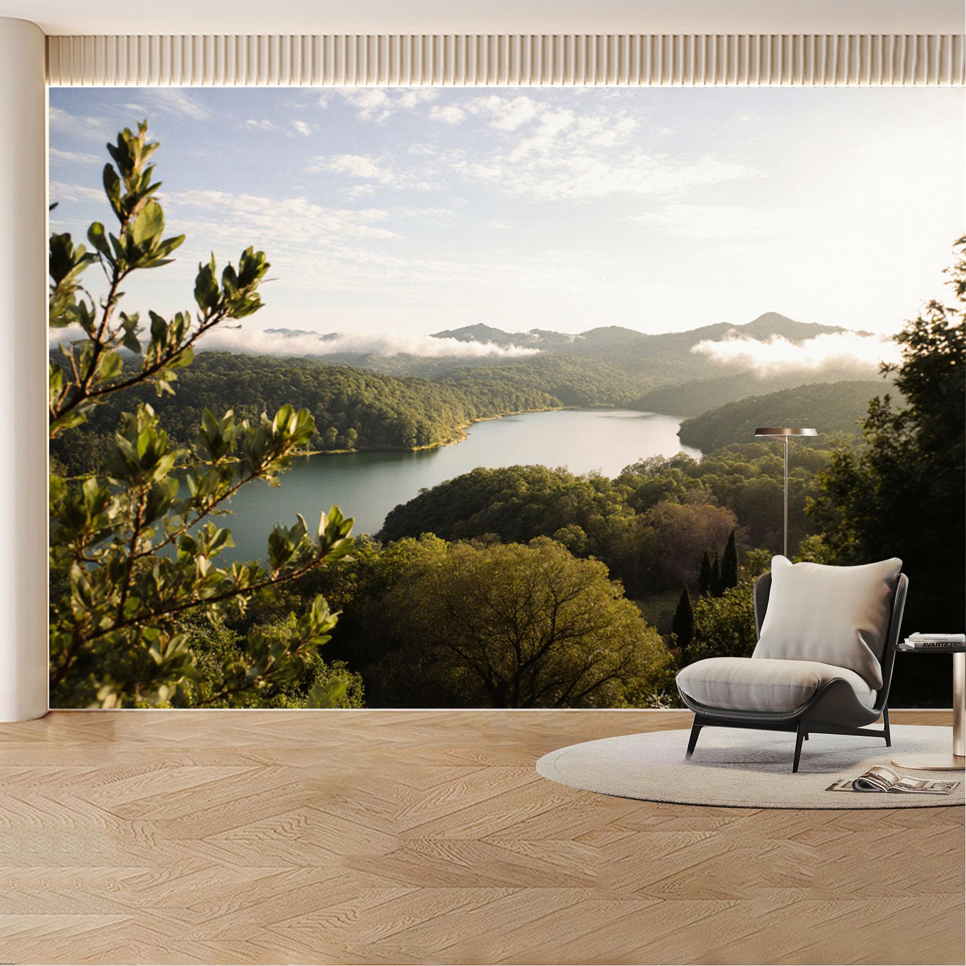 Custom Wall Mural Wallpaper Mountain Lake Landscape Nature 3D Effect Wall Decor Misty Tropical Removable SelfAdhesive Large Photo for Living Room， Bedroom， Office