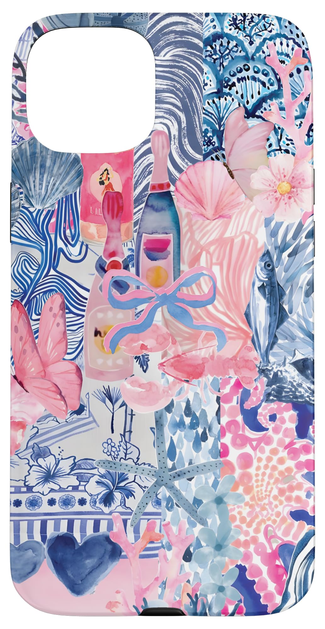 Blue And Pink Coquette Bow Preppy Collage Cute Girl Summer Case for iPhone 15 Plus