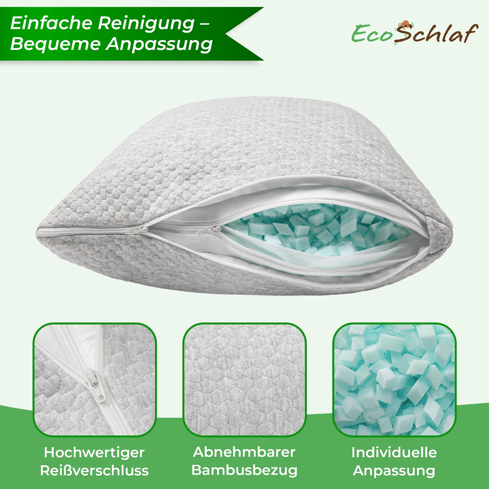 Airflow Ergonomisches Kopfkissen | Kissen aus Memory Foam (Grau) | Individuelles Seitenschläferkissen (für alle Schlaftypen) I Neck pillow gegen Nackenschmerzen I Orthopädisches Nackenkissen