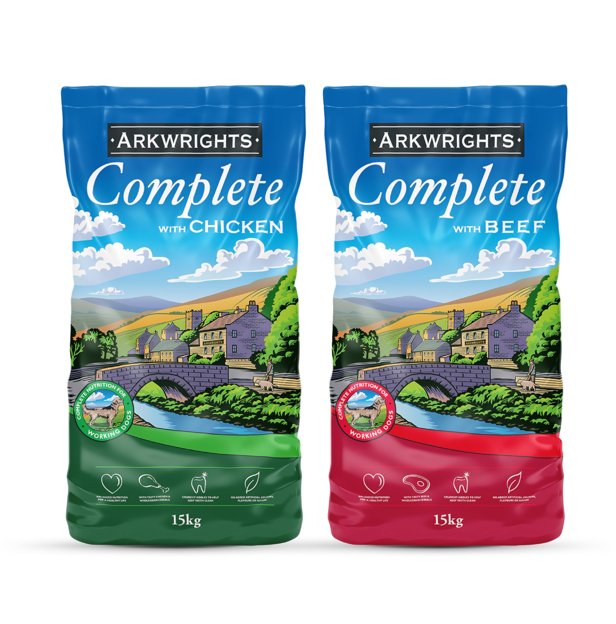 Gilbertson & Page Arkwrights Complete Dry Dog Food 2 pack (30kg) - 1 x 15kg Beef & 1 x 15kg Chicken - Complete Nutrition for Working and Sporting Adult Dogs 1x Chicken & 1x Beef 15 kg (Pack of 2)