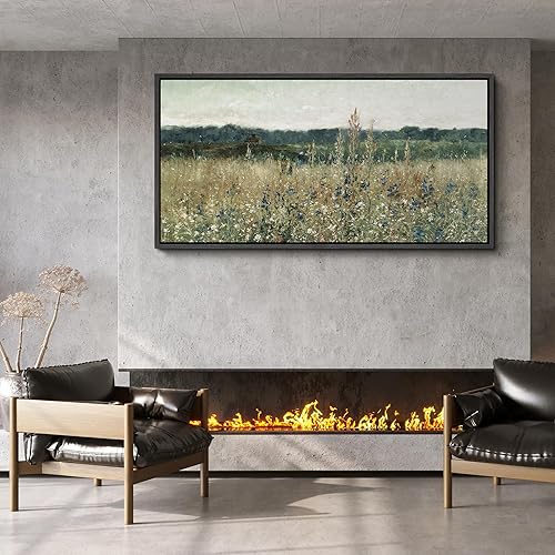 Miniatura 5 de MUDECOR Lienzo enmarcado extra grande para pared, diseño de flores silvestres, prado, campo rústico, paisaje con tonos de tierra, pintura retro