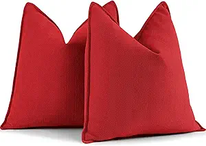 ZWJD Christmas Red Pillow Covers 16x16 Set of 2 Chenille Throw Red Cushion Covers with Elegant Design Soft and Luxurious Decorative Pillows for Couch, Bed, and Christmas Decor