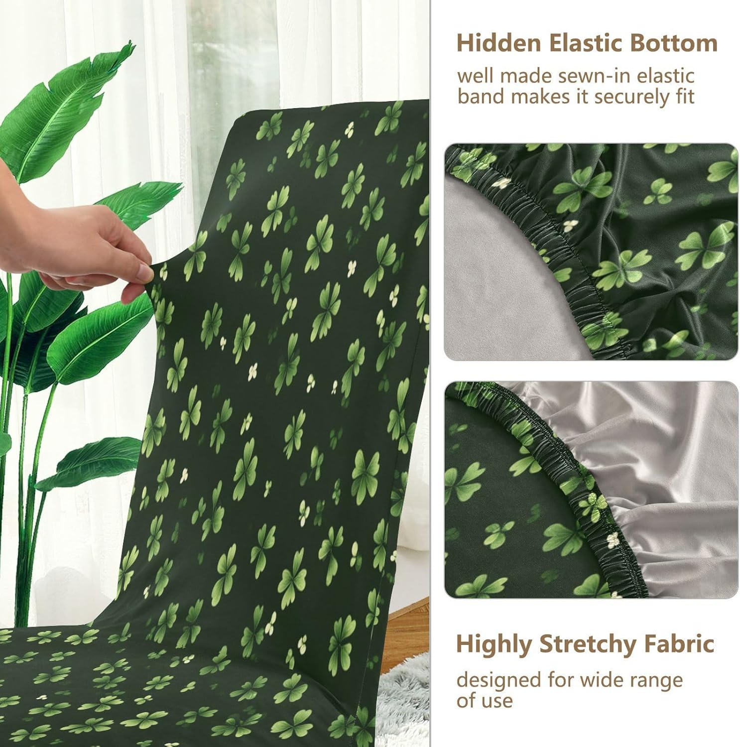 ALAZA Chair Covers for Dining Room, Happy Saint Patricks Day Shamrocks Stretch Chair Cover Sets Chair Protector Removable Washable for Ktichen Restaurant Hotel