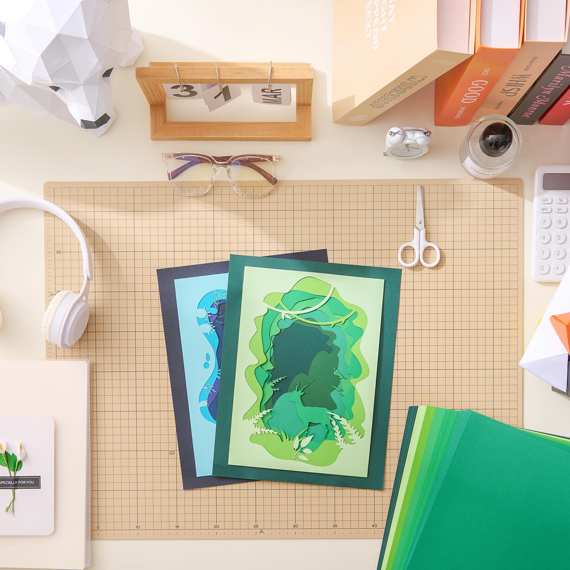 Green Tones 6 Couleurs PAC06MX3 Carton Épais 250g/m² pour Imprimante, Fabrication de Cartes, Loisirs Créatifs, Scrapbooking (60 Feuilles)