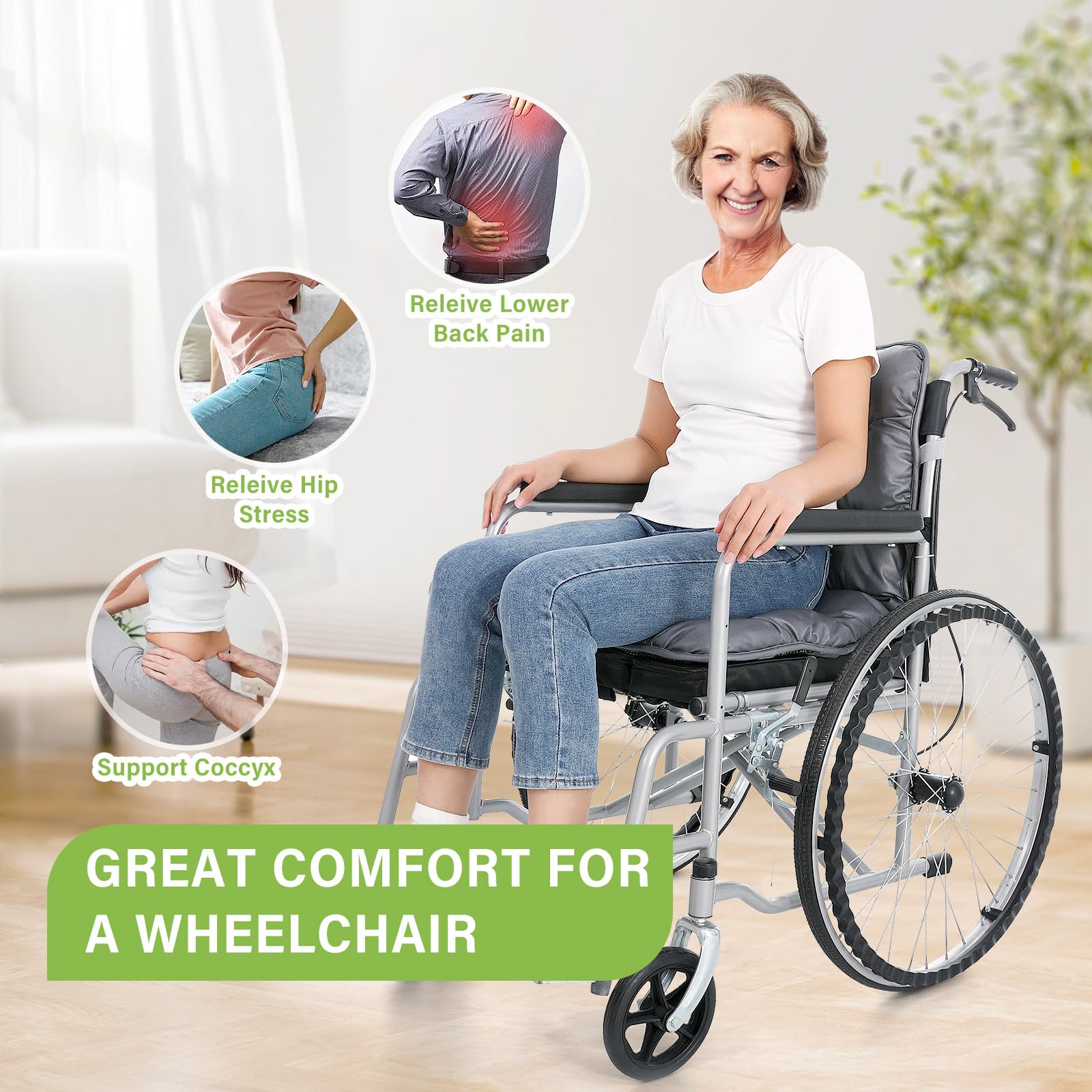 JFMkaer Wheelchair Cushion for Elderly, 17''x17'' Wheelchair Seat Cushion for Pressure Relief, Anti-Slip Seat and Back Support for Seniors Adults, Wheelchair Accessories for Seniors