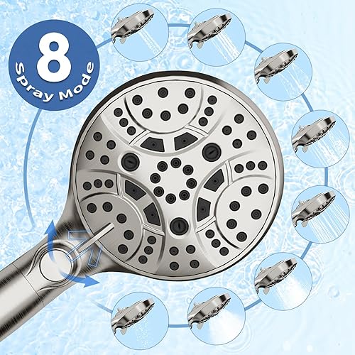 Miniatura 4 de JONKEAN Cabezal de ducha de mano de níquel cepillado con filtro para agua dura, potentes cabezales de ducha de mano de alta presión, cabezal de