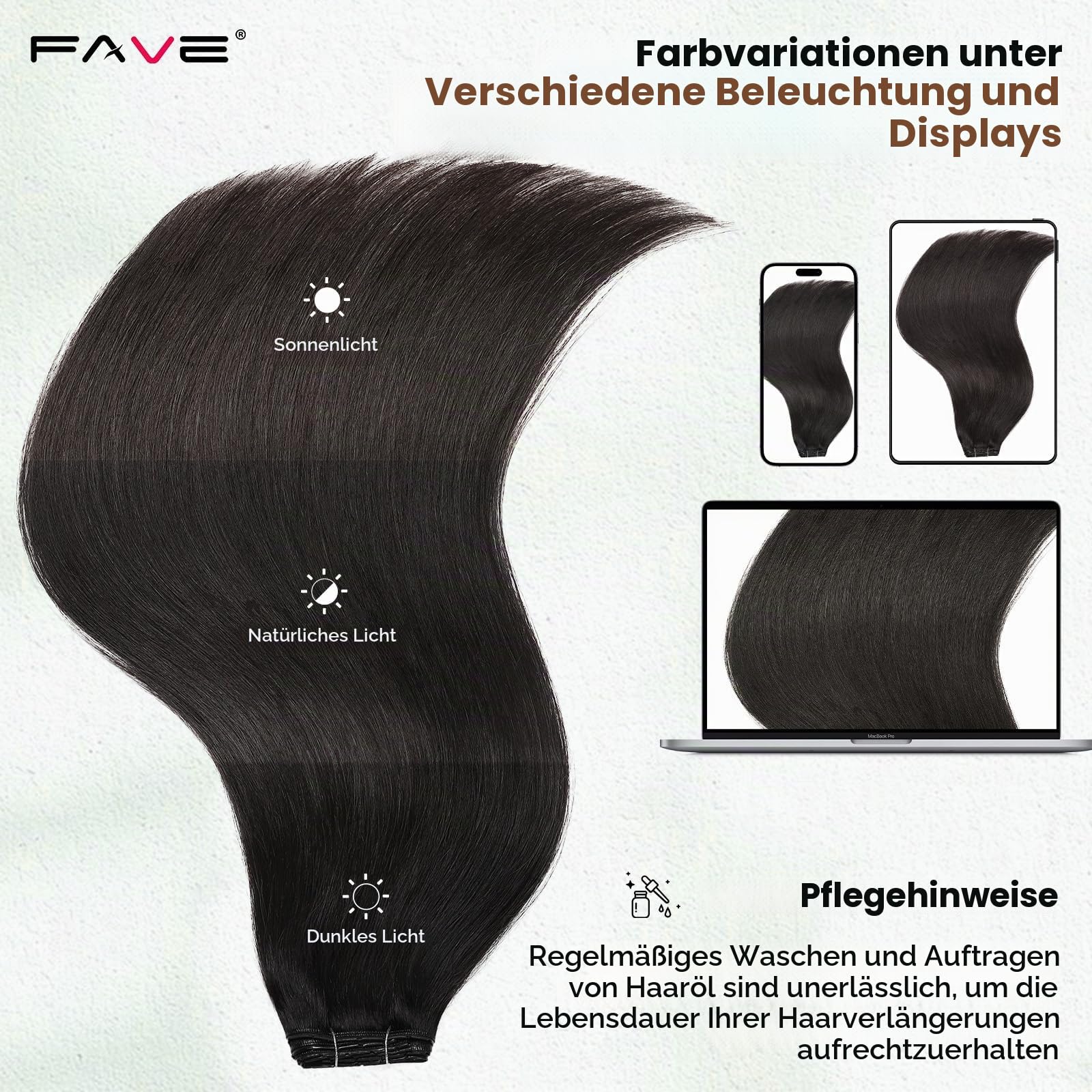 FAVE 100g Echthaar Extensions 45cm, 8-teilig, Butterfly Weft | Schwarz Natur, 100% Remy Echthaar, PU Skin Basis, Mikroperlen, Doppel-Tabs, Kleberfrei, Wiederverwendbar für Alltag, Hochzeit
