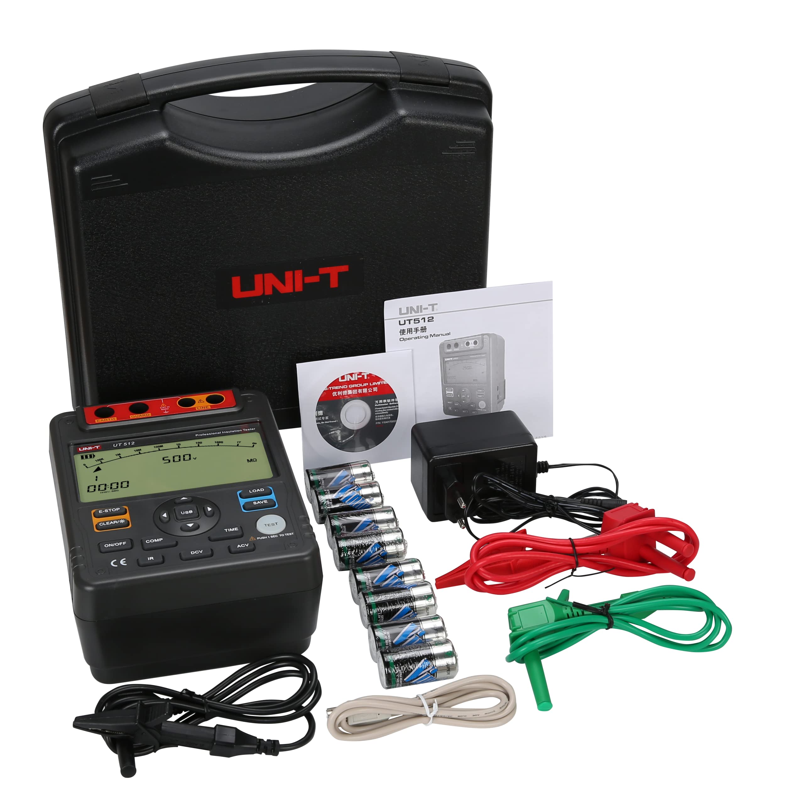 UNI-T UT512 Isolationswiderstandstester, 500 V, 2500 V, 9999 Anzeige PI/DAR-Messungen, Vergleich, obere und untere Grenzwerte