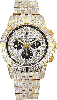LOUIS XVI Majesté Full Iced Out Herrenuhr Chronograph 43 mm Schweizer Quarzwerk Edelstahl Armband Gold/Silber Iced Zifferblatt CZ-Diamanten