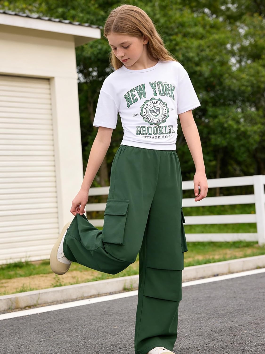 Girls Clothes Teenage Girls 2 Piece Outfit Short Sleeve Top + Cargo Pants Outfits for Tweens,Sizes 7-16 Years