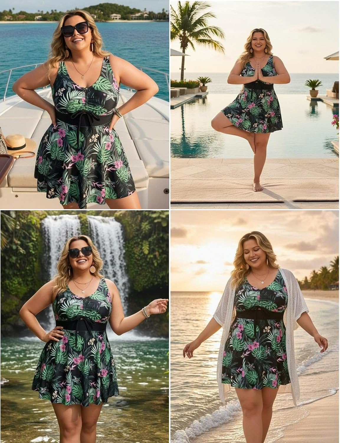 Hanna Nikole Womens Plus Size Tankini Swimdress Two Piece Tummy Control Flowy Swimsuit with Boyshorts