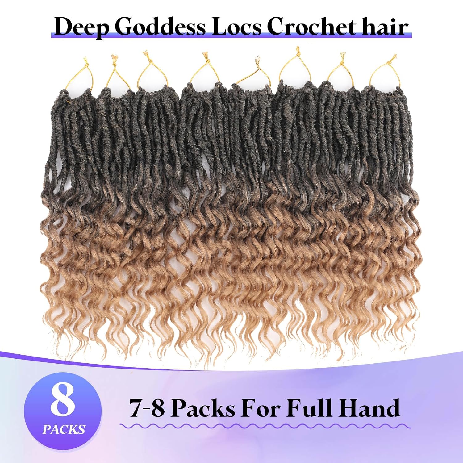 14 Inch Goddess Locs Crochet Hair 8 Packs New Soft Faux Locs Crochet Braids Deep Wave Pre Looped Hair Extensions for Black Women(T27/8PCS/14inch)