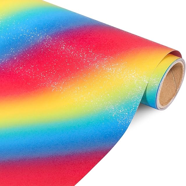VINYL FROG Rainbow Permanent Vinyl Glitter Adhesive Vinyl Roll 12" x 5ft Craft Vinyl for Cricut