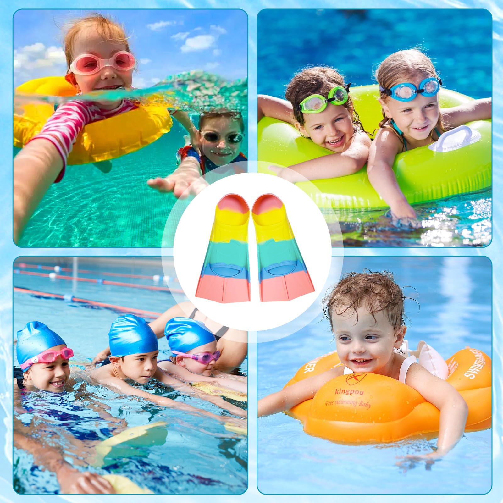 Aletas de natación para niños, 100% silicona, aletas de entrenamiento, aletas de natación para niños y adultos, entrenamiento de agua abierta, snorkeling