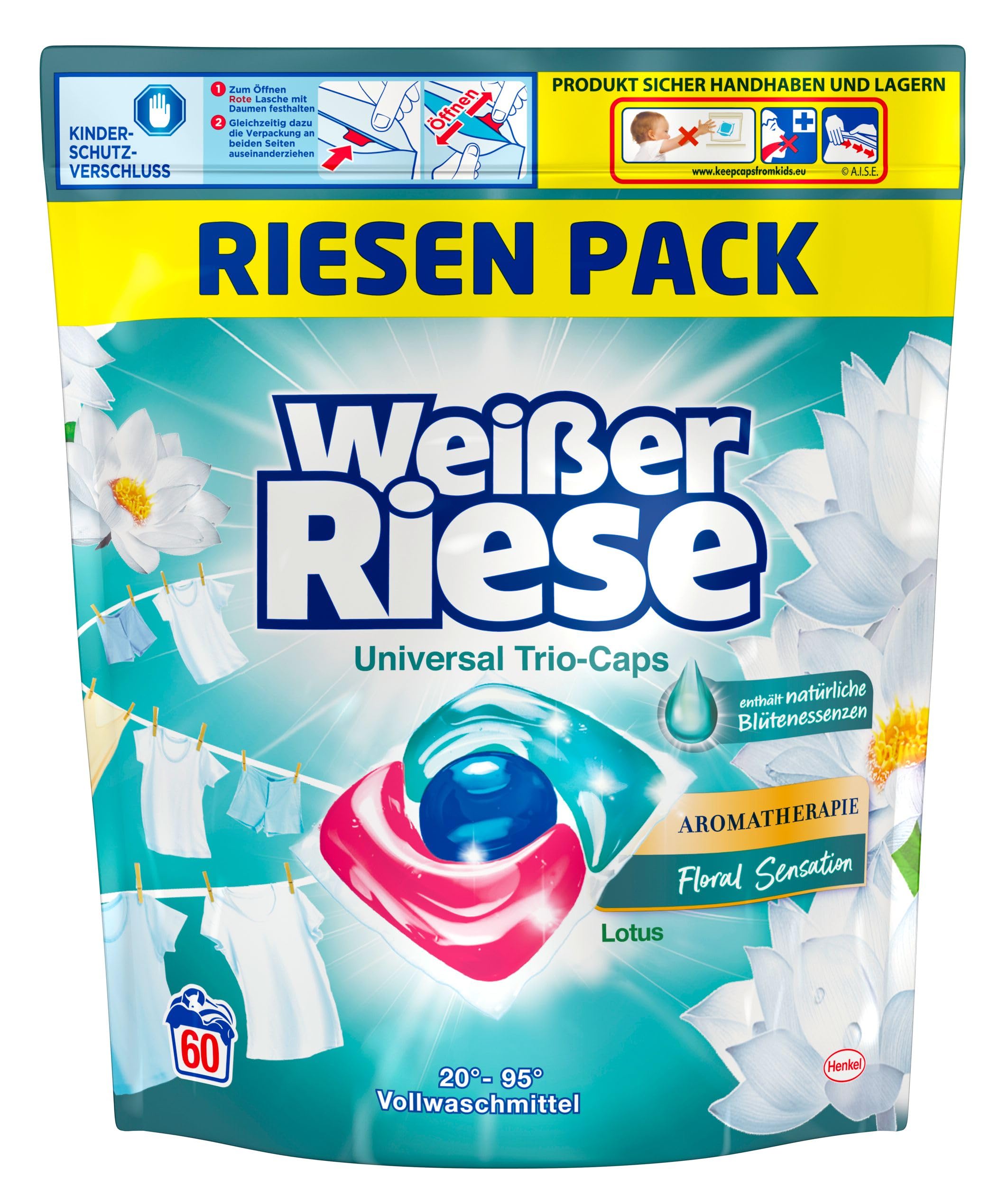 WEISSER RIESE Trio-Caps-Set 2x 120 Waschladungen (240WL) Aromatherapie 1x Color Orchidee & 1x Universal Lotus, mit Good Mood-Duft für unwiderstehlich duftende & strahlend saubere Wäsche