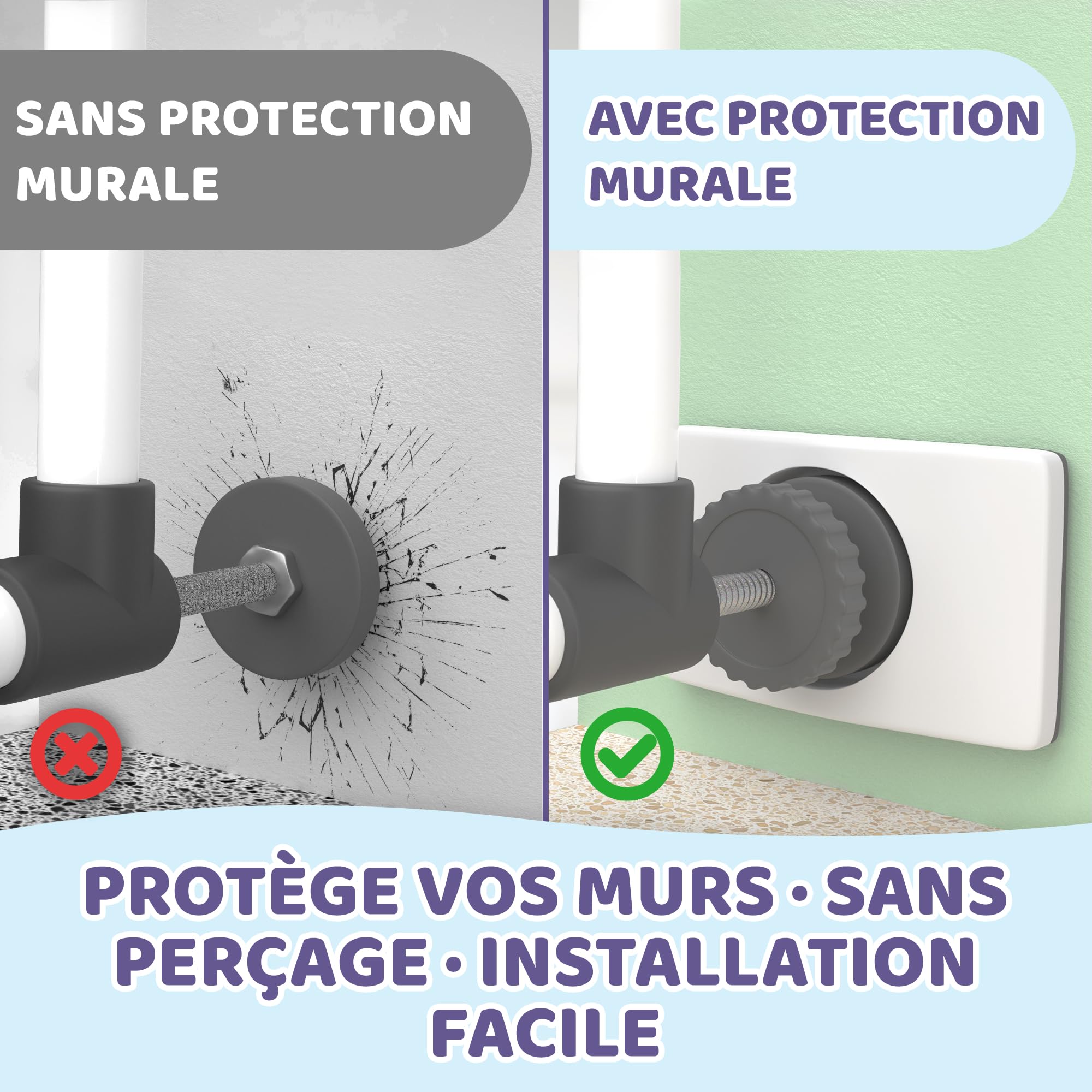 4X Patins de Protection Murale – Protection Murale sans Perçage – Grille et Barrière de Sécurité pour Escalier & Porte – Fixation à Pression pour Bébé & Enfants