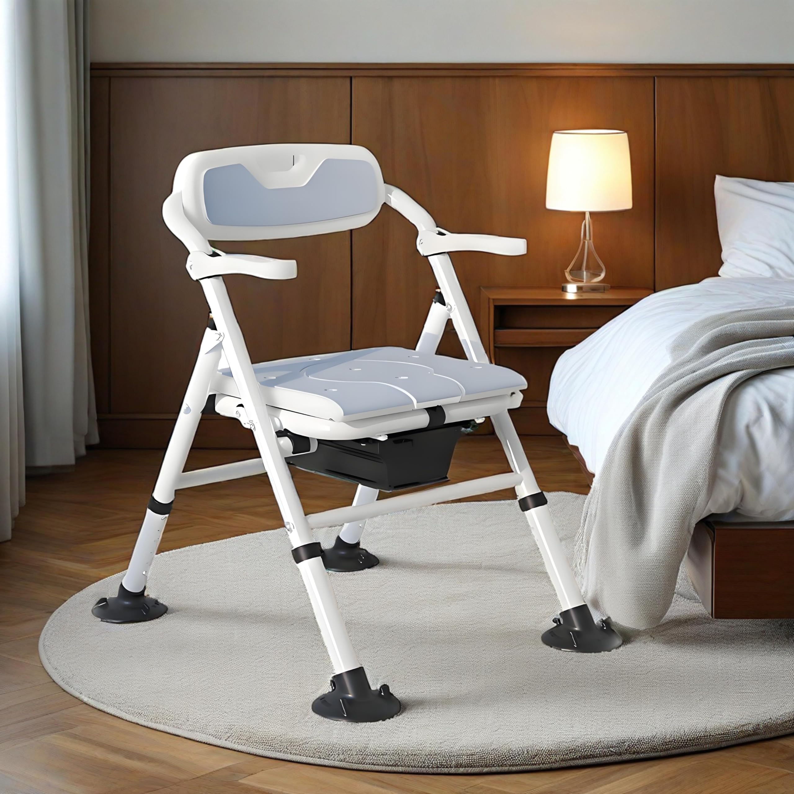 Comoda WC per Anziani, Sedia Doccia Anziani Pieghevole in Alluminio, Sedia Water Portatile Adulti Regolabile in Altezza con Braccioli Ribaltabili e Piedini Antiscivolo