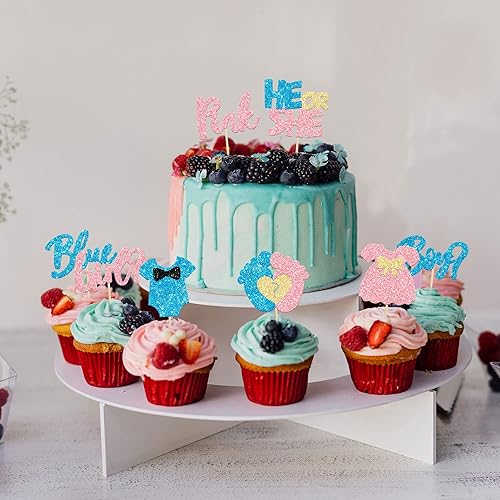 Miniatura 5 de 24 piezas de decoración para cupcakes para niños o niñas, pies con purpurina, vestido de revelación de género, selecciones de cupcakes, decoraciones