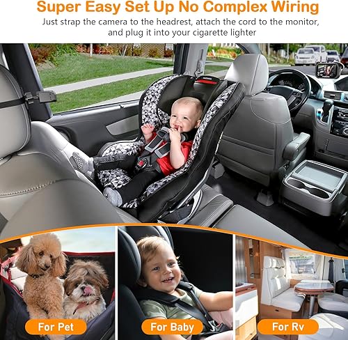 Miniatura 7 de Itomoro Cámara inalámbrica de coche para bebé, monitor de bebé recargable con pantalla de visión nocturna HD 1080P de 4.3 pulgadas, cámara de