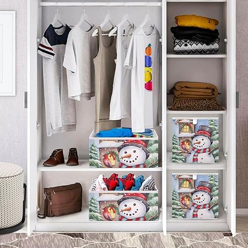 Miniatura 6 de Emelivor Christmas Winter Snowman Cube Storage Bin Fabric Storage Cubes Collapsible Foldable Storage Baskets Organizer Containers for Shelves Closet